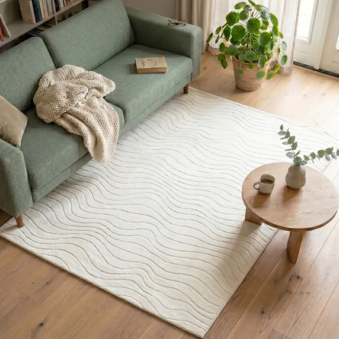 Teppich Wohnzimmer - Charm Waves Weiß