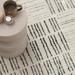 Teppich Wohnzimmer - Yune Lines Creme Schwarz