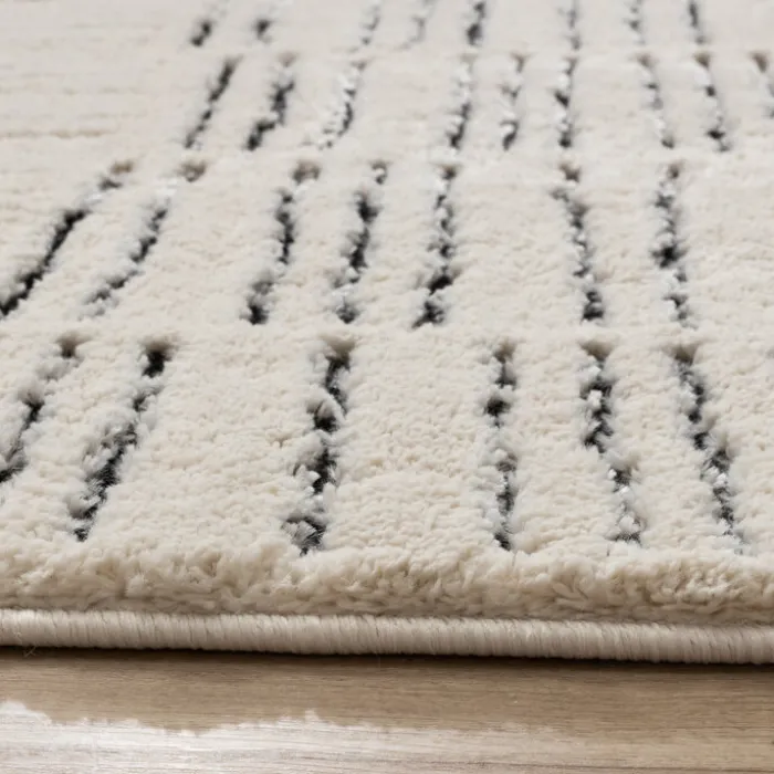 Teppich Wohnzimmer - Yune Lines Creme Schwarz