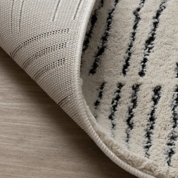 Teppich Wohnzimmer - Yune Lines Creme Schwarz