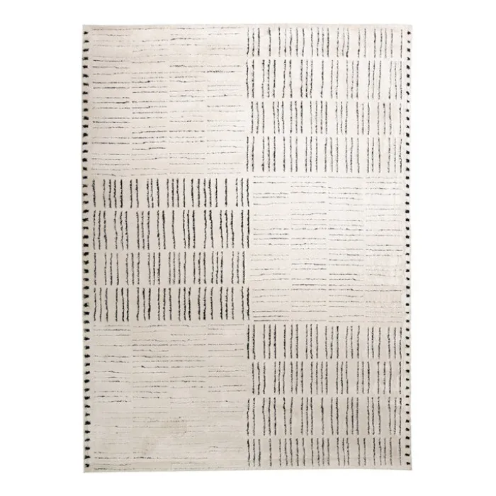 Teppich Wohnzimmer - Yune Lines Creme Schwarz