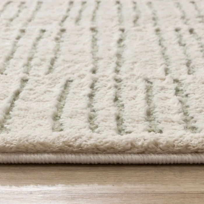 Teppich Wohnzimmer - Yune Lines Creme Grün