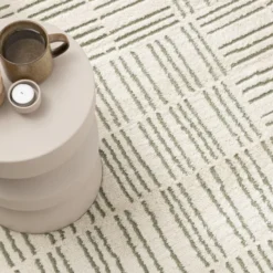 Teppich Wohnzimmer - Yune Lines Creme Grün
