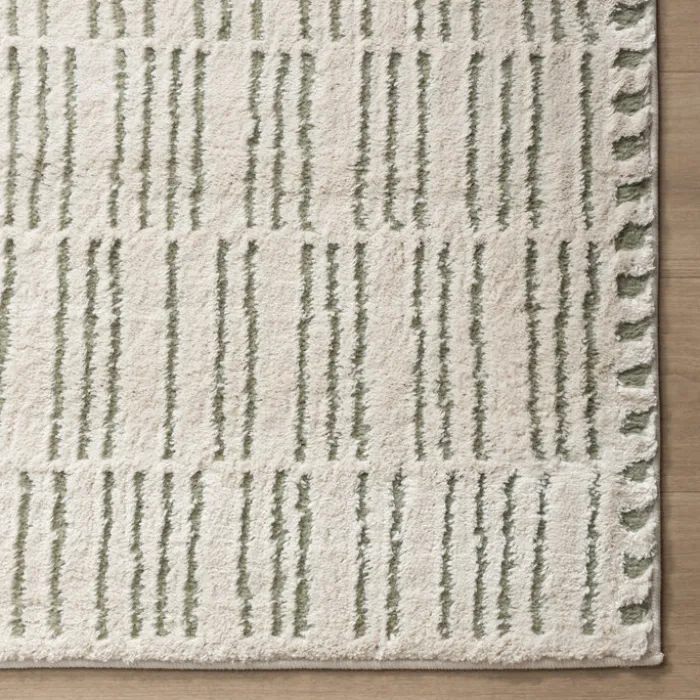 Teppich Wohnzimmer - Yune Lines Creme Grün