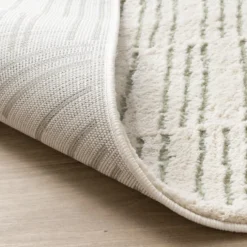 Teppich Wohnzimmer - Yune Lines Creme Grün