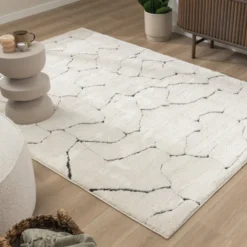 Teppich Wohnzimmer - Yune Stone Creme Schwarz