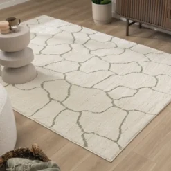 Teppich Wohnzimmer - Yune Stone Creme Grün