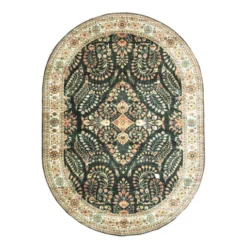 Vintage Gartenteppich Oval - Santo Flora Dunkelgrün