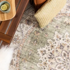 Vintage Gartenteppich Rund - Santo Medaillon Grün