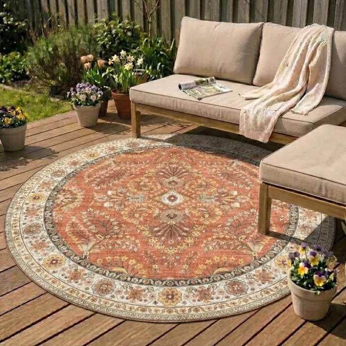 Vintage Gartenteppich Rund - Santo Flora Terrakotta