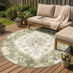 Vintage Gartenteppich Rund - Santo Mandala Grün