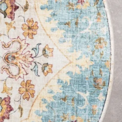 Vintage Gartenteppich Rund - Santo Mandala Hellblau