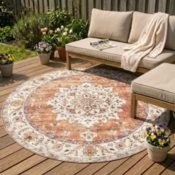 Vintage Gartenteppich Rund - Santo Medaillon Terrakotta