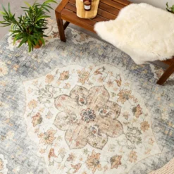 Vintage Gartenteppich - Santo Mandala Blau Grau