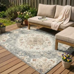 Vintage Gartenteppich - Santo Mandala Blau Grau