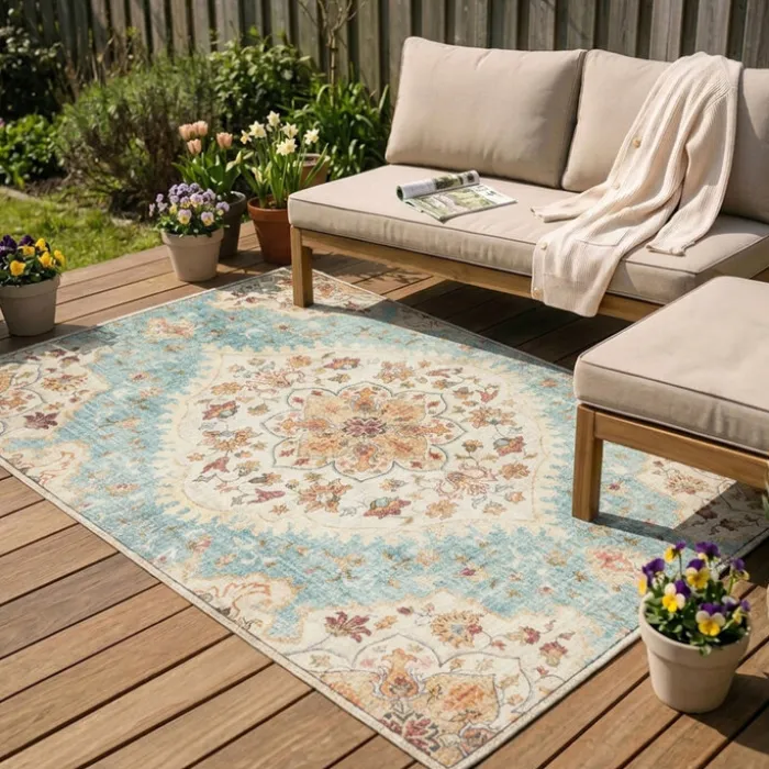 Vintage Gartenteppich - Santo Mandala Hellblau