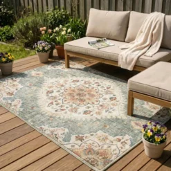 Vintage Gartenteppich - Santo Mandala Olivgrün