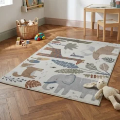 Waschbarer Kinderteppich - Mace Animals Creme