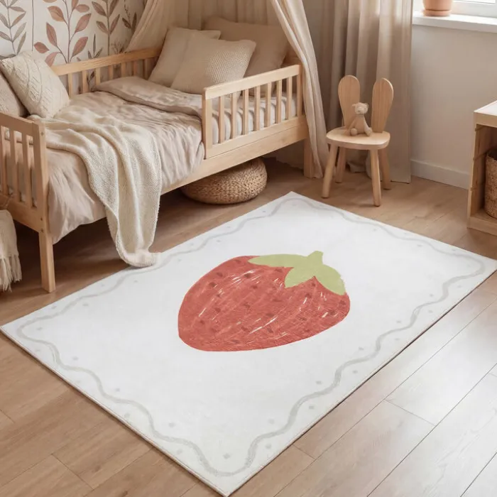 Waschbarer Kinderteppich - Mick Erdbeere Rot