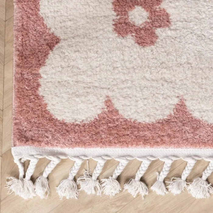 Waschbarer Kinderteppich - Moos Flower Rosa