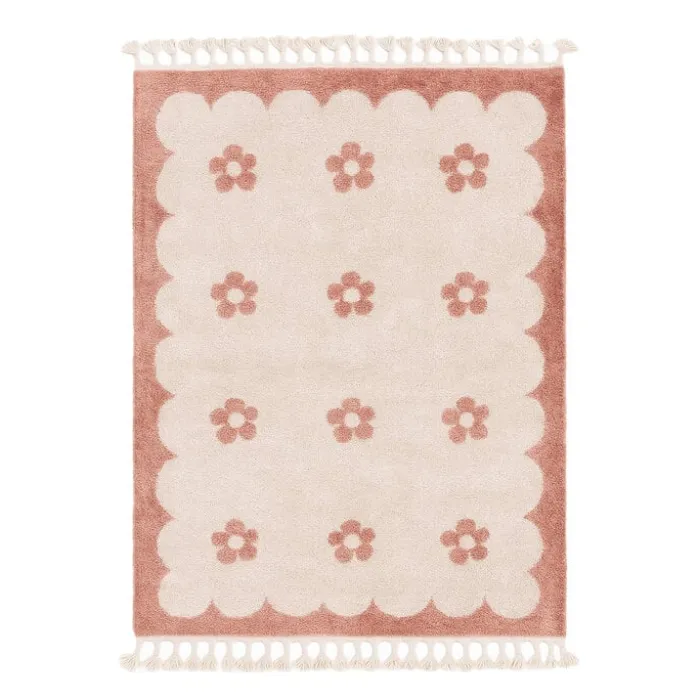 Waschbarer Kinderteppich - Moos Flower Rosa