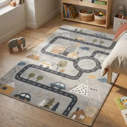 Waschbarer Kinderteppich - Ravi Road Bunt