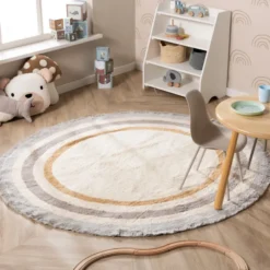 Waschbarer Kinderteppich Rund - Milo Grau