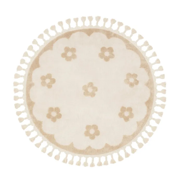 Waschbarer Kinderteppich Rund - Moos Flower Creme