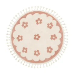 Waschbarer Kinderteppich Rund - Moos Flower Rosa