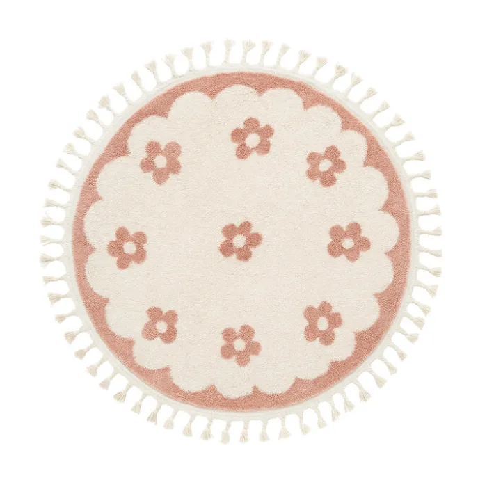 Waschbarer Kinderteppich Rund - Moos Flower Rosa