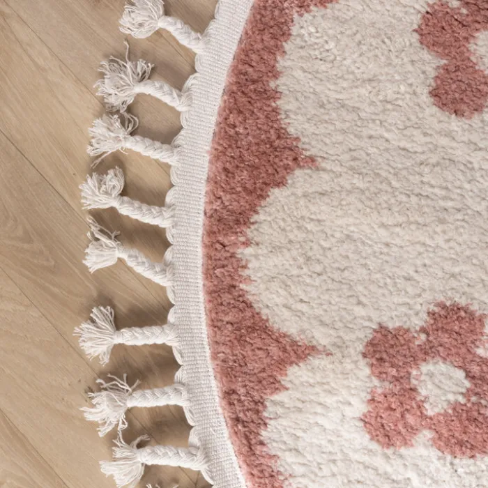 Waschbarer Kinderteppich Rund - Moos Flower Rosa
