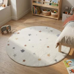 Waschbarer Kinderteppich Rund - Ravi Stars Bunt