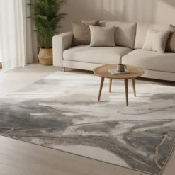 Waschbarer Teppich Abstrakt - Misha Lines Creme Grau