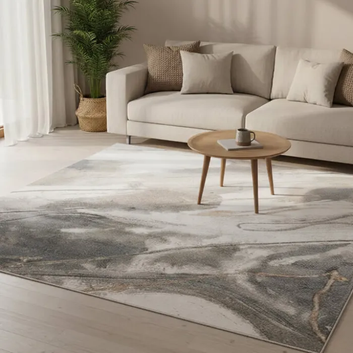 Waschbarer Teppich Abstrakt - Misha Lines Creme Grau