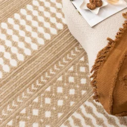 Waschbarer Teppich - Dunya Geo Beige Weiß