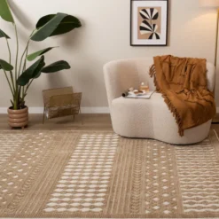 Waschbarer Teppich - Dunya Geo Beige Weiß