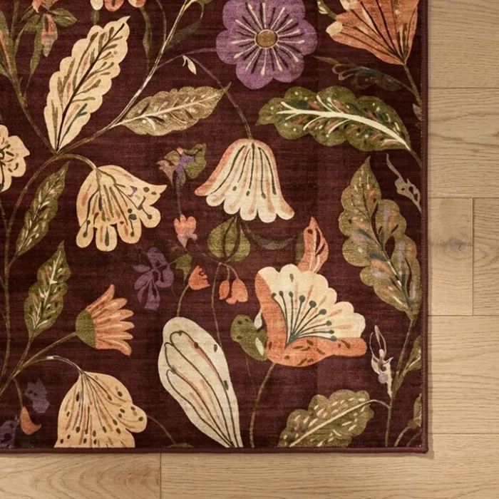 Waschbarer Teppich - Misty Flowers Braun