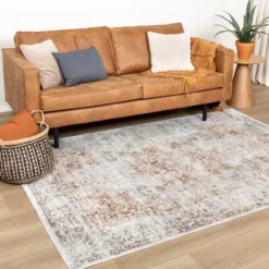 Waschbarer Teppich - Nova Medaillon Hellgrau