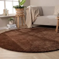 Waschbarer Teppich Rund - Clean Dunkelbraun