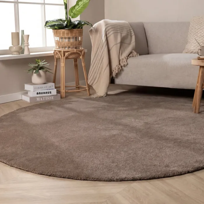 Waschbarer Teppich Rund - Clean Braun