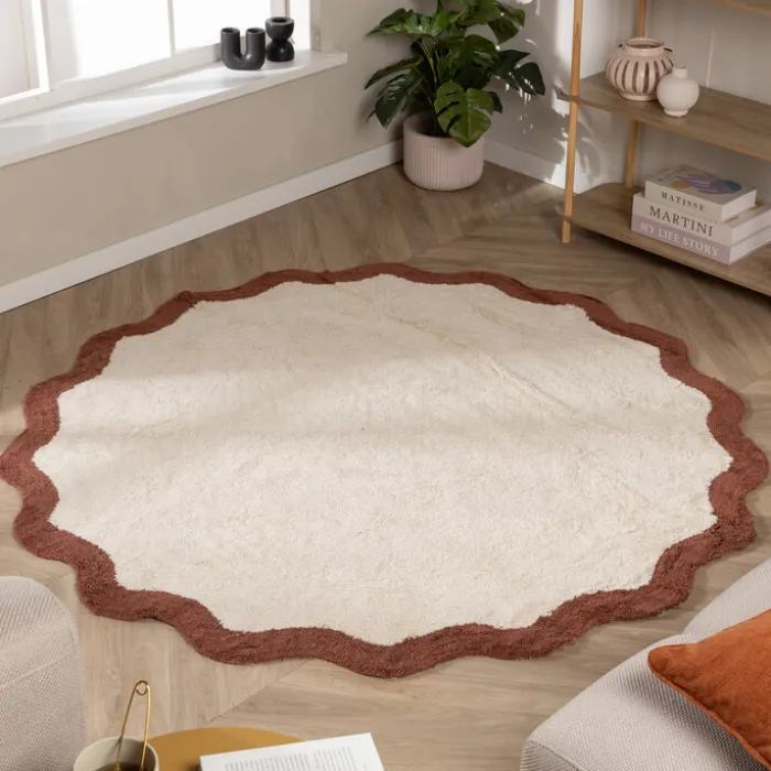 Waschbarer Teppich Rund - Hazy Braun Creme