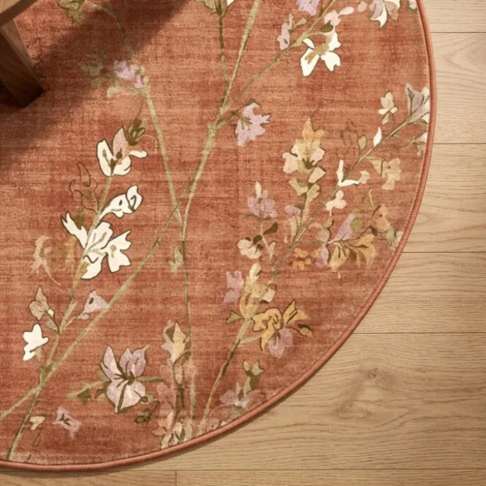 Waschbarer Teppich Rund - Misty Floral Terrakotta