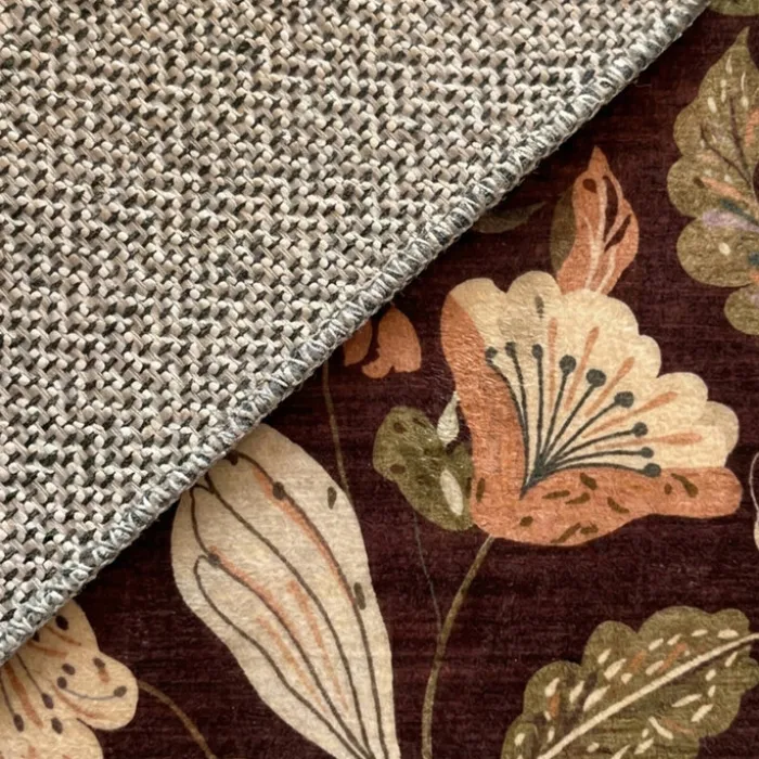 Waschbarer Teppich Rund - Misty Flowers Braun