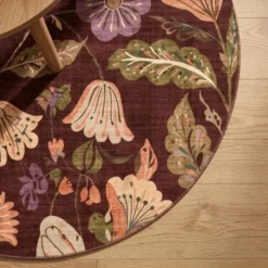 Waschbarer Teppich Rund - Misty Flowers Braun