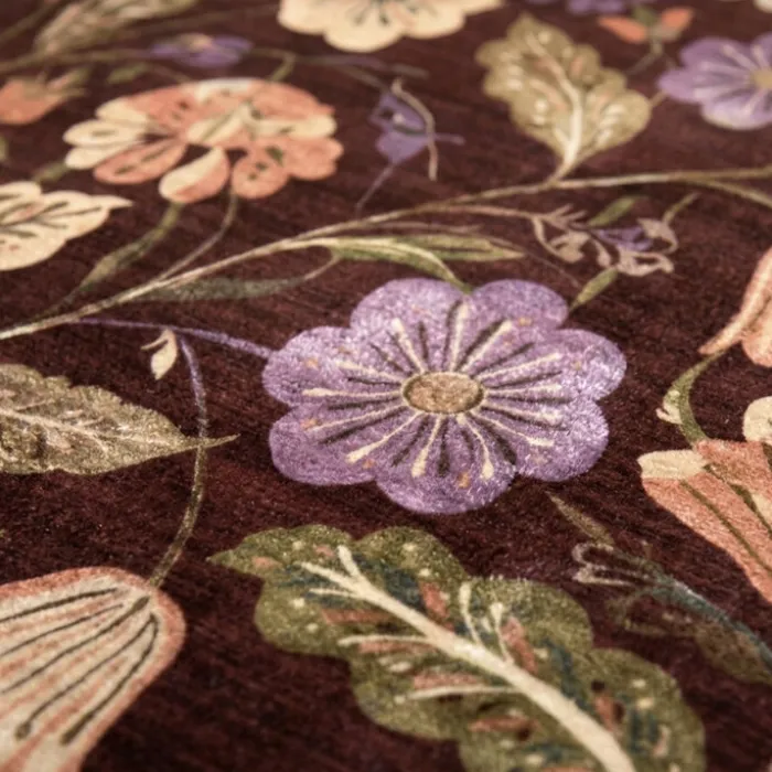Waschbarer Teppich Rund - Misty Flowers Braun