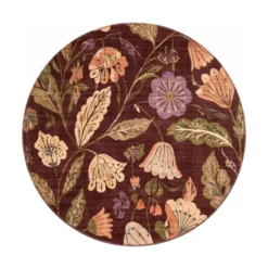 Waschbarer Teppich Rund - Misty Flowers Braun