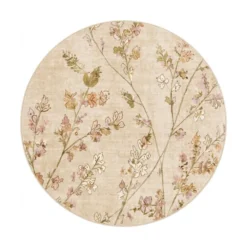 Waschbarer Teppich Rund - Misty Floral Creme