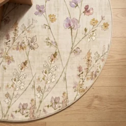 Waschbarer Teppich Rund - Misty Floral Creme