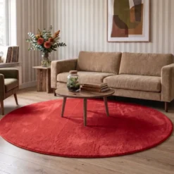 Waschbarer Teppich Rund - Vivid Rot