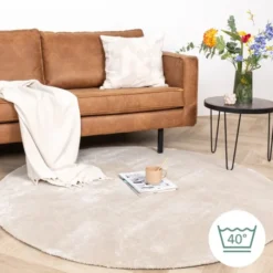 Waschbarer Viskose Teppich Rund - Vive Creme